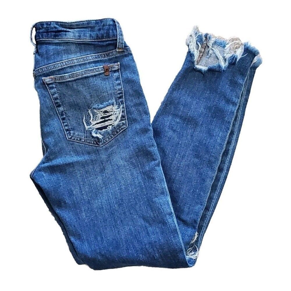 Joe's Jeans Womens Sz 25 Sarah Skinny Ankle Raw Hem Denim Blue Jeans